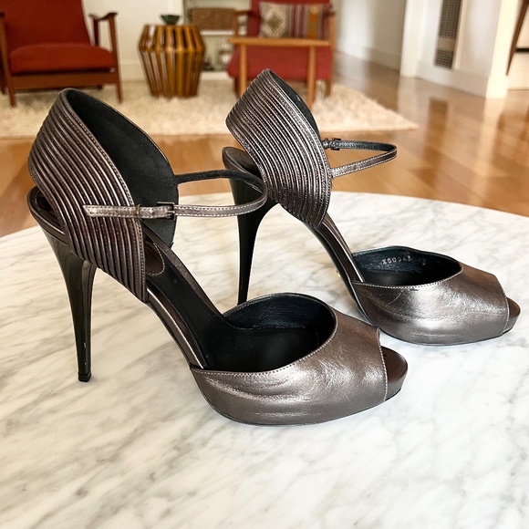 Giorgio Armani Metallic Peep Toe Heels Size EU 40 / US 9.5 - Picture 2 of 8